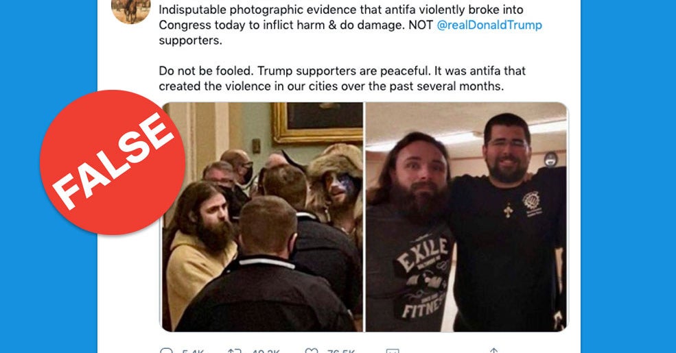There is no evidence that Antifa was involved in the attempted coup at the Capitol