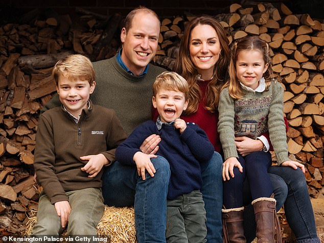 Prince William and Kate Middleton will likely remain at Unmere Hall and resume their children's education at home Prince George, seven, Prince Louis, two, and Princess Charlotte, five (pictured together in a 2020 Christmas card shot)